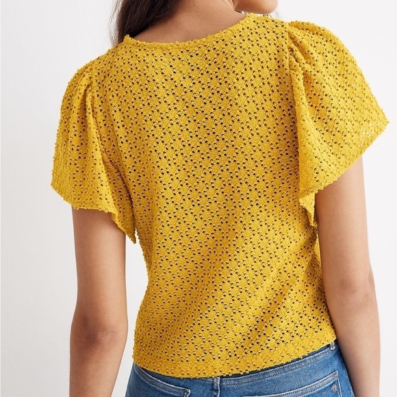 Madewell Texture & Thread Eyelet Flutter-Sleeve Top in Yellow Size Small - Picture 3 of 8